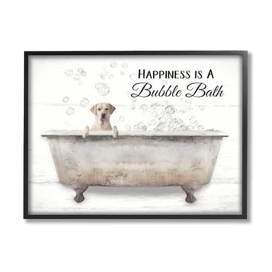 Stupell Industries Happiness Is A Bubble Bath Dog In Tub Word Design Framed Wall Art